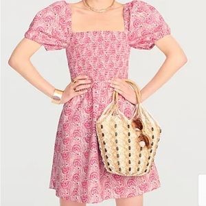 i crew. short sleeve hot pink smocked dress.